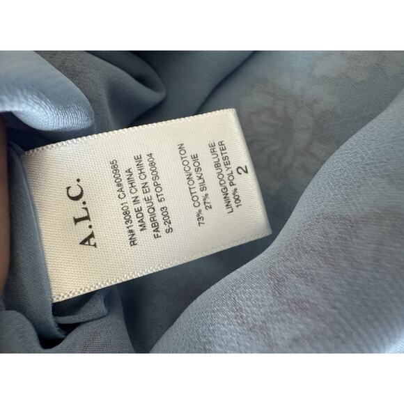 Dainty Silk Floral Print Blouse Half Button Down Blue Red Women’s Size 2 A.L.C. - Picture 8 of 10